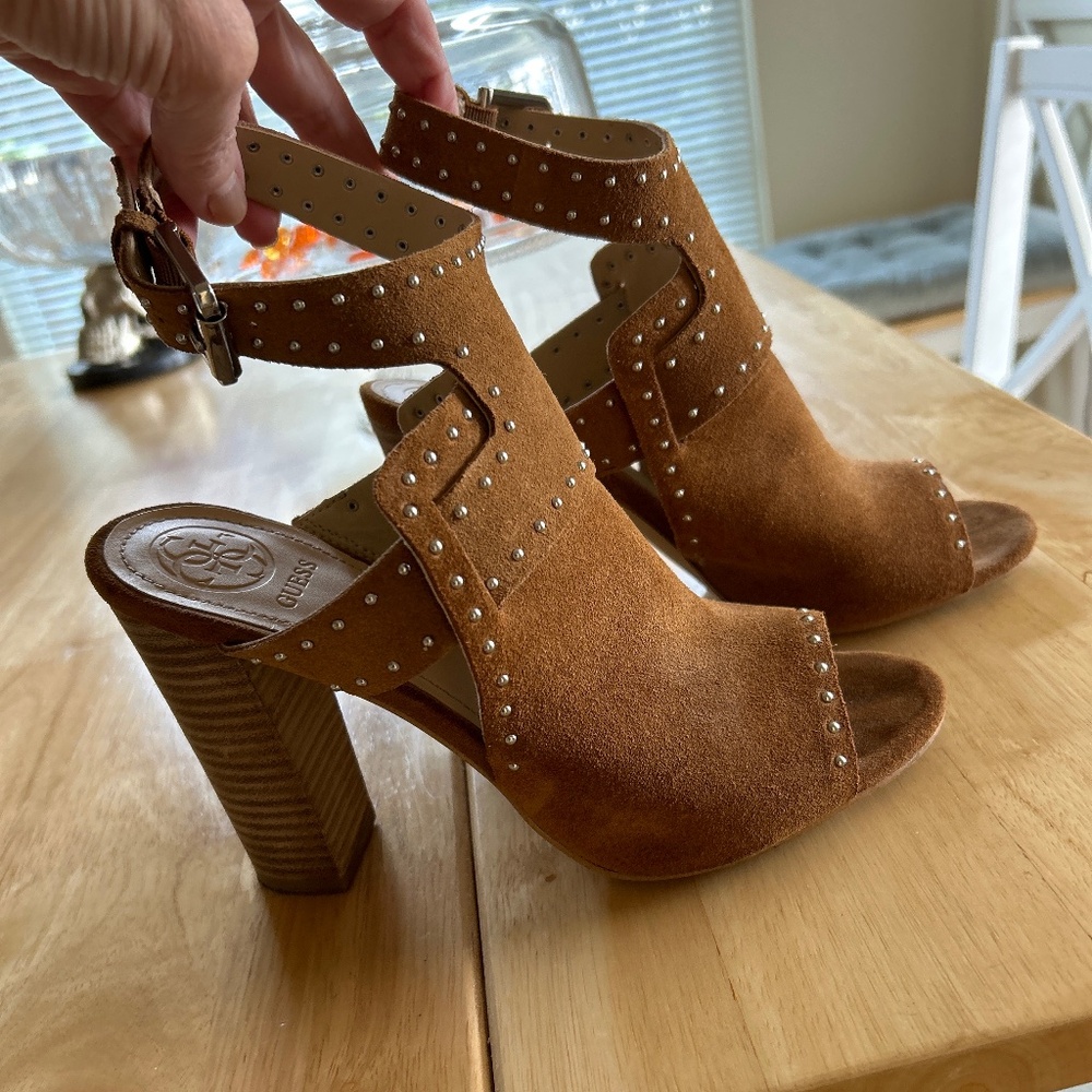 Guess: suede, studded heeled booties